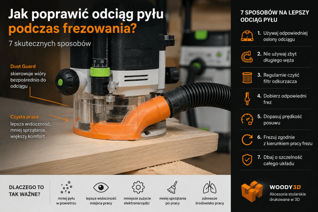 Jak poprawić odciąg pyłu podczas frezowania – frezarka z osłoną Dust Guard i odciągiem wiórów